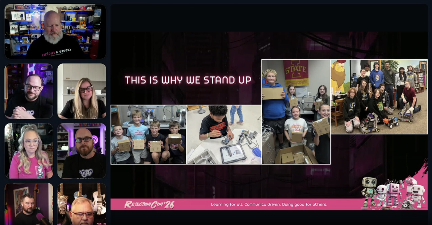 Screencapture of the opening keynote panel at RejectionCon day 1
