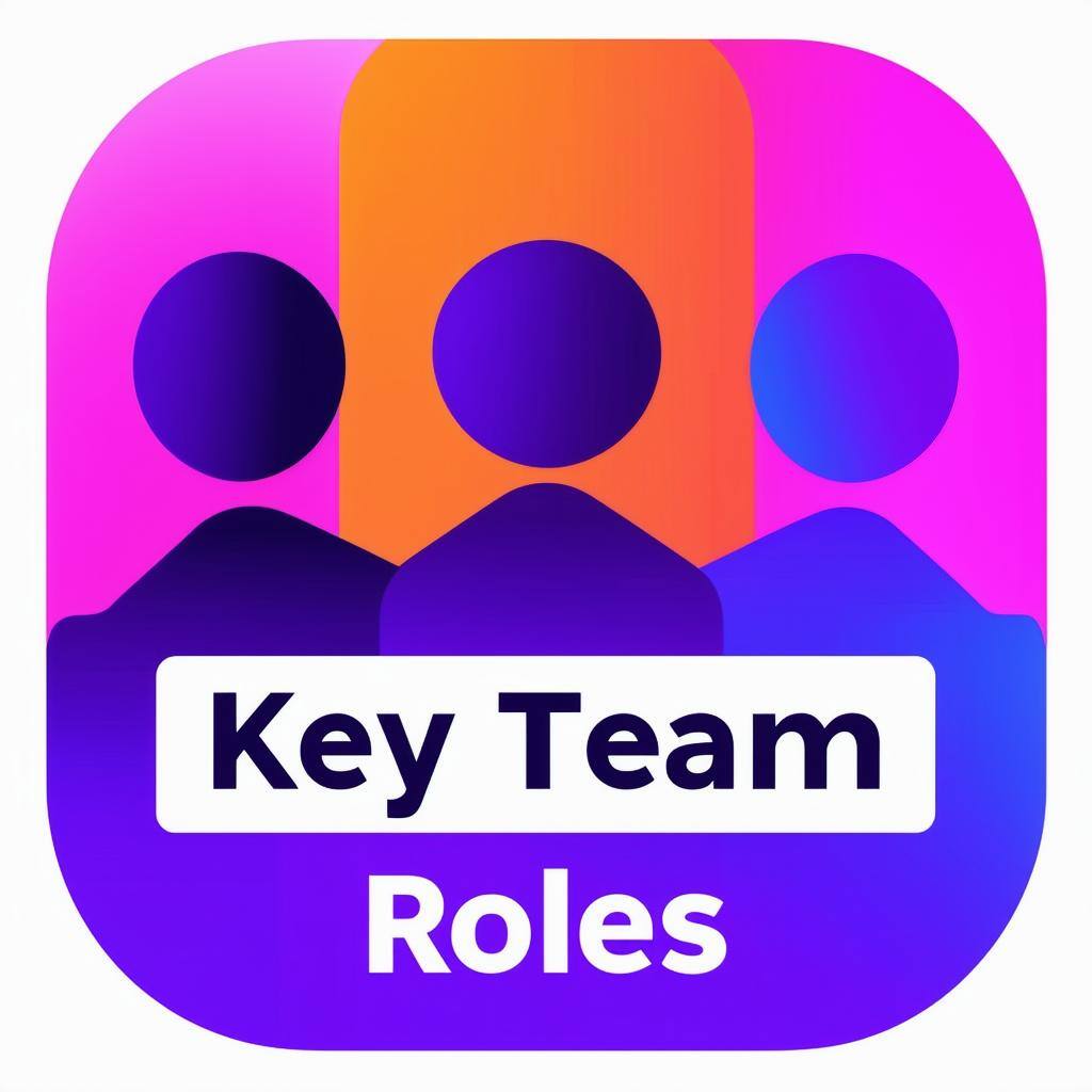 an icon for a saas company marketing site using the colors purple, orange, pink, black, and cyan that symbolizes Key Team Roles